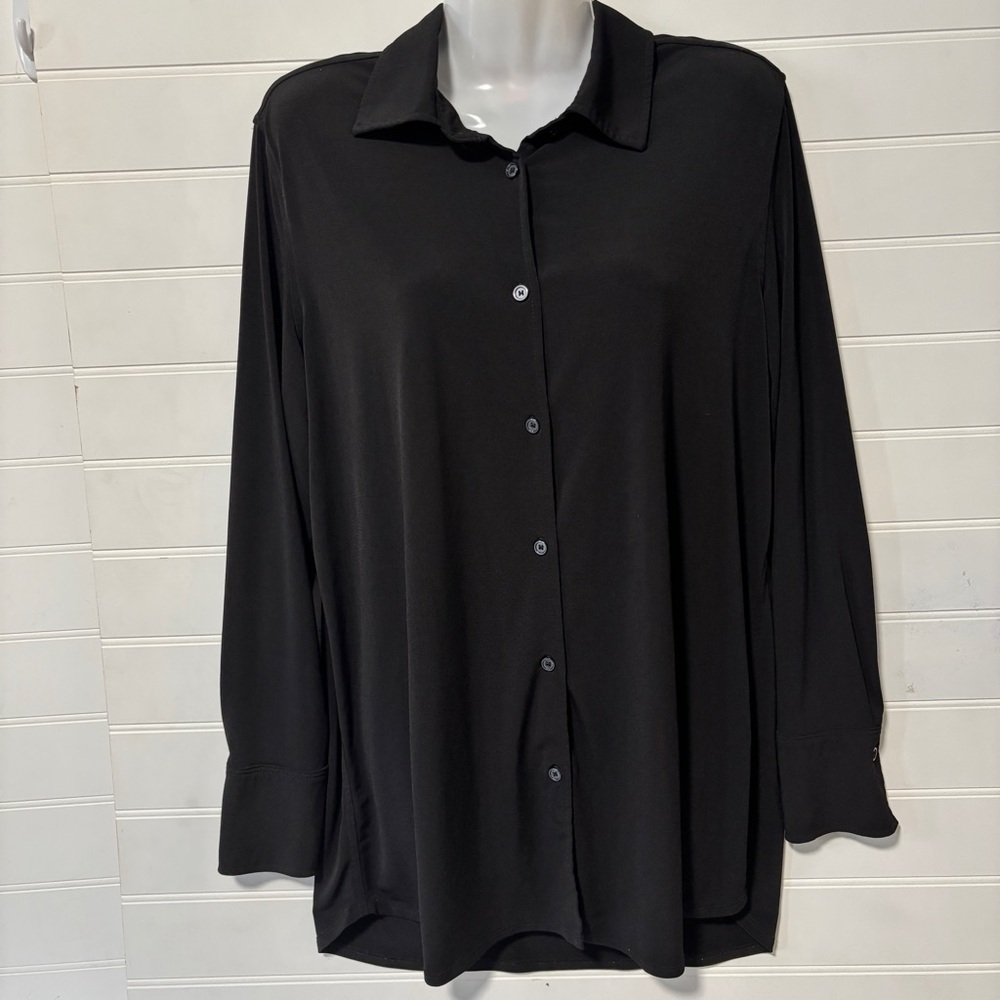 Joe Fresh Oversized Tunic Length Black long sleeve button-down shirt Size M